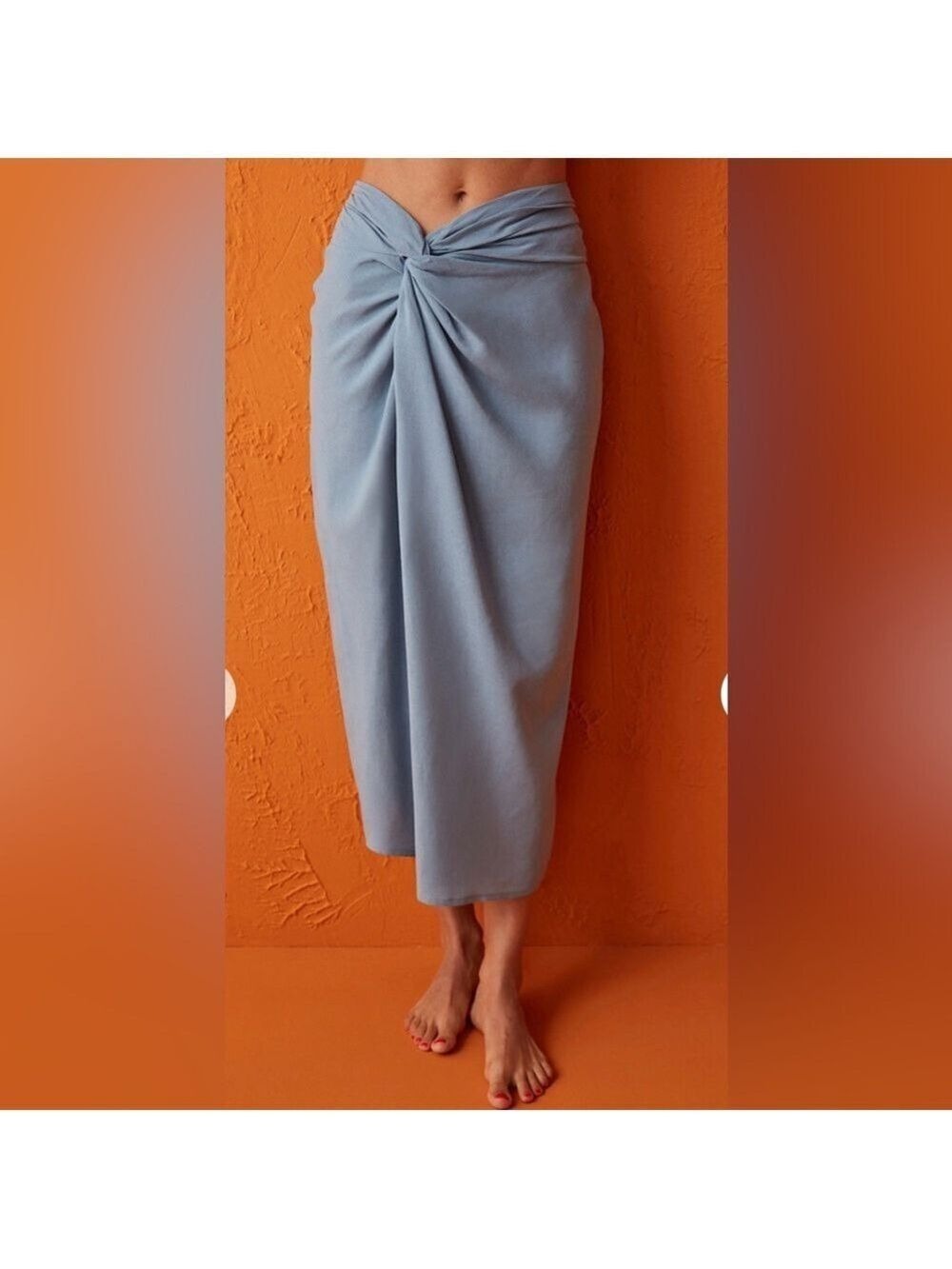 Penti Blue Draped Knot Front Midi Skirt Minimalist Size L